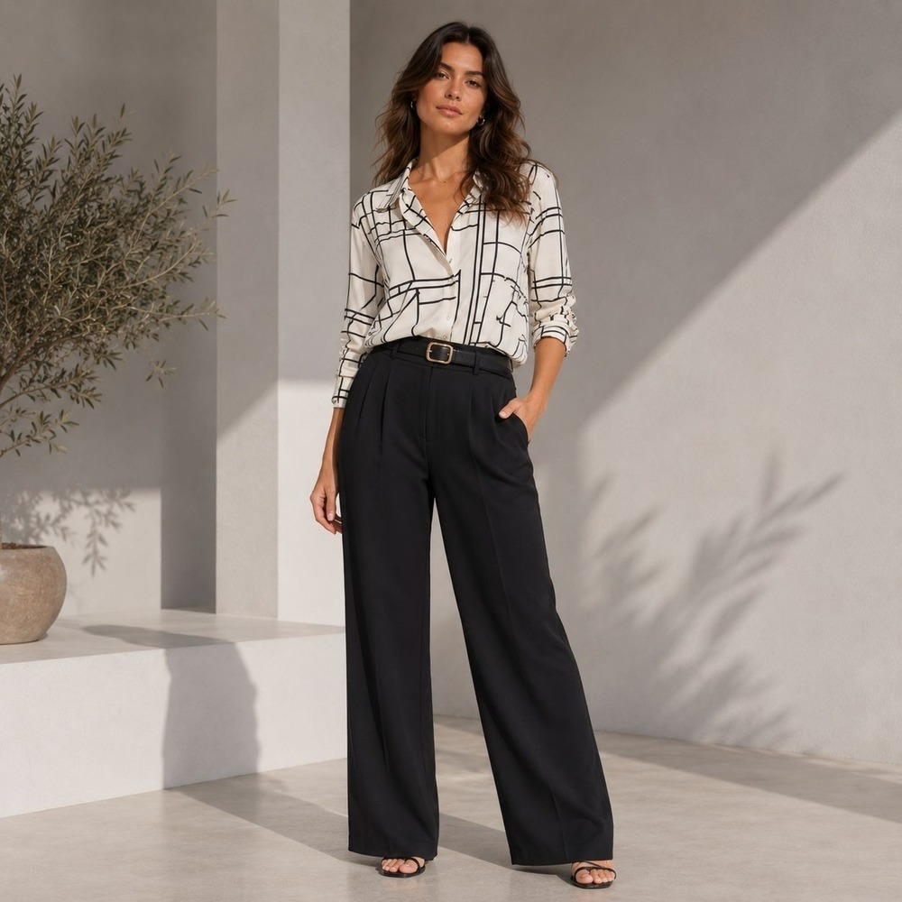 EXPRESS New Women's Top Shirt XS Geometric Black Cream Boyfriend Portofino